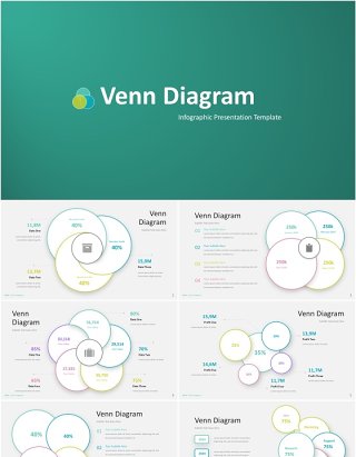 简约线形韦恩图信息图表PPT模板Venn Diagram - Infographic Presentation Template