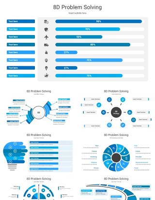 蓝色8个模块问题解决信息图表PPT素材多形式展示模板8d problem solving powerpoint
