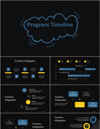 项目进度时间表信息图PPT模板Progress Timeline - Dark Version (No Image)