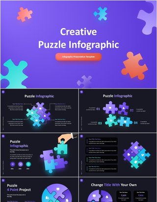 创意拼图信息图表PPT模板Creative Puzzle Infographic (Dark)