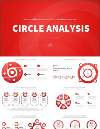 圆形信息图分析PPT模板Circle Analysis - Color 10 (Red)