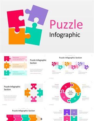 拼图信息图表PPT素材可插图Puzzle Infographic - Light Version (No Image)