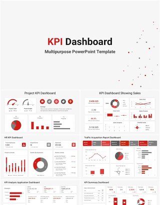 多用途KPI仪表盘时间目标销售信息图表PPT素材模板Kpi dashboard powerpoint template