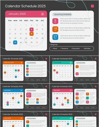 2025年日历日程表PPT模板Widescreen - Multicolor 3 Dark