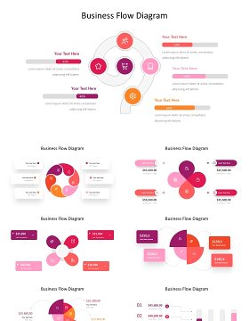 红色简约商业流程图PPT信息图表模板Package Business Flow Diagram Presentation Template