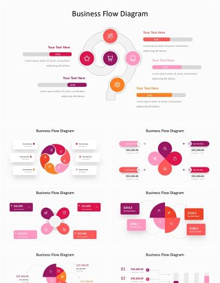 红色简约商业流程图PPT信息图表模板Package Business Flow Diagram Presentation Template