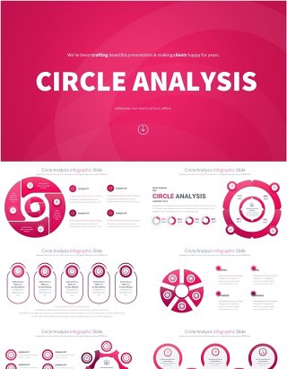 圆形信息图分析PPT模板Circle Analysis - Color 08 (Pink)