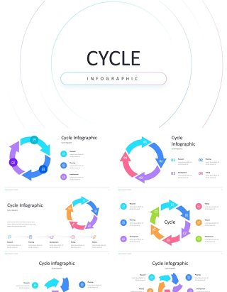 循环信息图表PPT模板Cycle Light