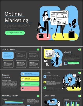 人物插画最佳市场营销信息图PPT模板optima marketing MultiColor 1 Dark