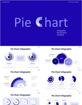 蓝色圆形饼图信息图PPT模板Pie Chart Infographic