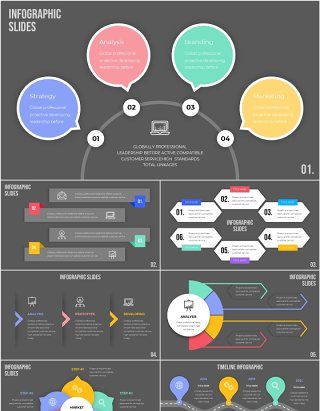 立体信息图表PPT素材模板infographic_dark