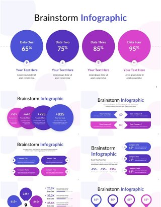 紫色头脑风暴PPT信息图表Brainstorm Infographic