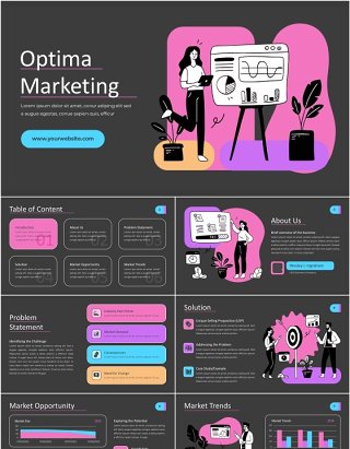 人物插画最佳市场营销信息图PPT模板optima marketing MultiColor 2 Dark