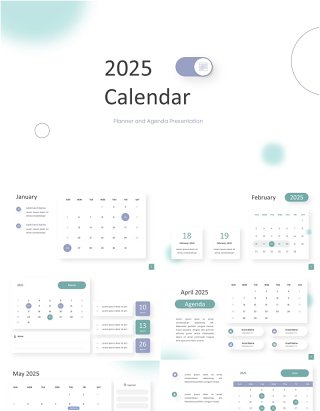 2025淡雅日历表格记事本PPT素材模板 calendar presentation