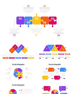 彩色拼图信息图表PPT模板Puzzle Infographics