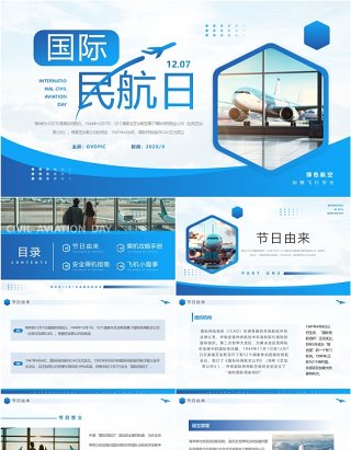 蓝色简约风国际民航日介绍PPT模板(1)