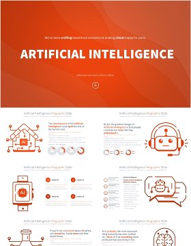 AI人工智能信息图PPT模板Artificial intelligence - Color 09 (Orange)