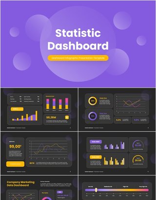 统计数据仪表盘PPT信息图模板Statistic Dashboard Dark