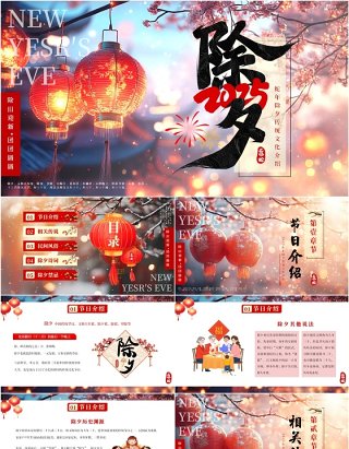 红色中国风除夕文化习俗介绍PPT模板