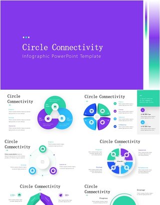 圆形信息图表PPT模板素材Circle Connectivity Infographics