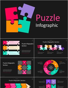 拼图信息图表PPT素材可插图Puzzle Infographic - Dark Version (No Image)