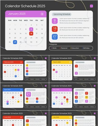 2025年日历日程表PPT模板Widescreen - Multicolor 1 Dark