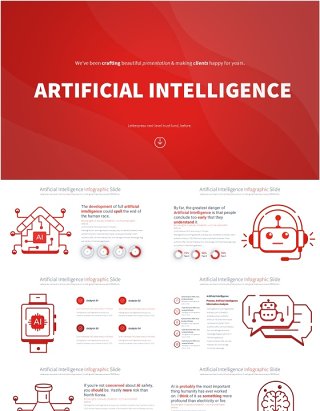 AI人工智能信息图PPT模板Artificial intelligence - Color 10 (Red)