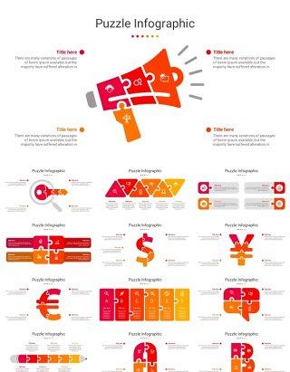 88页心形数字字母人像拼图信息图表PPT素材模板Puzzel Infographic Template