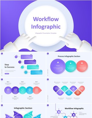 工作流信息图PPT模板素材Workflow Infographic (Light)