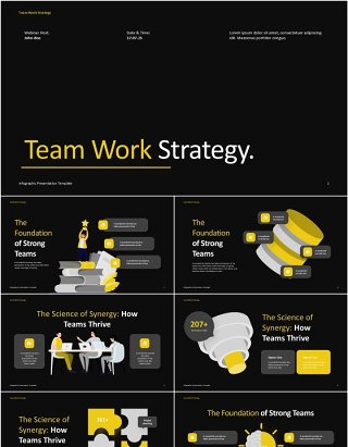 团队精神团队合作策略信息图表PPT模板Team Work Strategy Dark