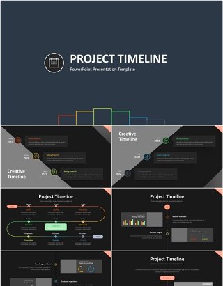 项目时间轴信息图表PPT模板素材Project Timeline Line 3 Dark