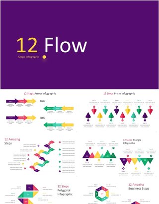 12步骤信息图流程结构图PPT模板素材12 Steps Infographic powerpoint