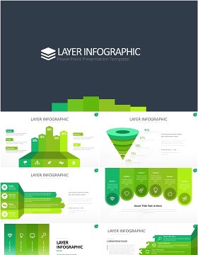 绿色图层结构信息图PPT模板素材Wide Green Light Layer Infographic