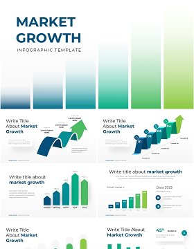绿色渐变项目数据增长图商业信息图表ppt素材