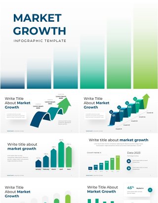 绿色渐变项目数据增长图商业信息图表ppt素材