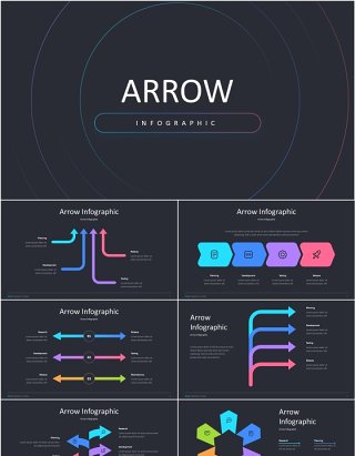 深色商务箭头信息图ppt素材模板