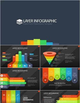 多彩图层结构信息图PPT模板素材Wide Dark Layer Infographic