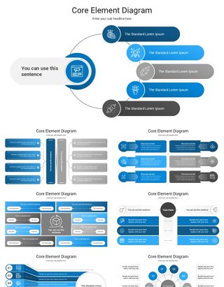 蓝色简约核心元件图产品分析信息图ppt素材