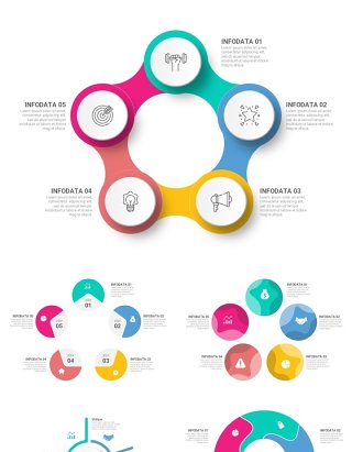 彩色五项关系循环图ppt信息图表素材