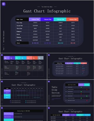 深色项目甘特图商业信息图表ppt素材