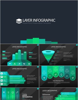 绿色图层结构信息图PPT模板素材Wide Tosca Dark Layer Infographic