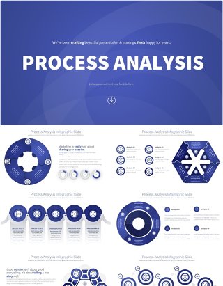 藏蓝色流程过程分析PPT模板素材Process Analysis - Color 06 (Navy Blue)