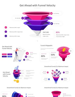 紫色系商业漏斗图ppt信息图表素材