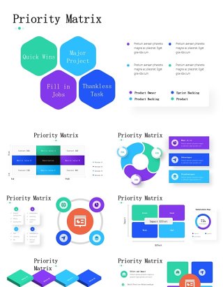 绿紫色优先级矩阵图商业信息图表ppt素材