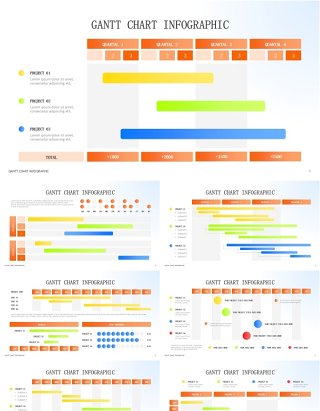 亮橙色项目甘特图信息图表ppt素材