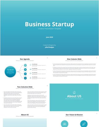 青色创业公司信息图PPT模板Turquoise Business Startup PowerPoint