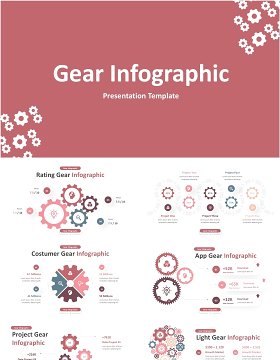浅粉色齿轮图商业信息图ppt素材