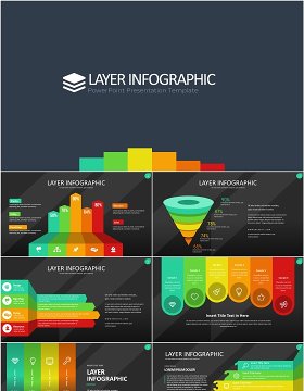 彩色图层结构信息图PPT模板素材Wide Dark Layer Infographic