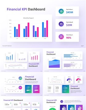 白色简洁财务KPI仪表盘可视化信息图标ppt素材