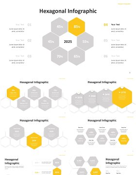 灰色系六角形商业信息图ppt素材